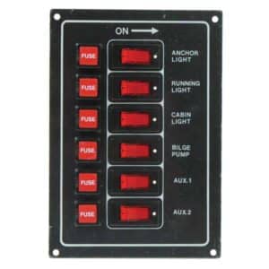Marine 6 Switch Electrical Panel with Fuses - Black