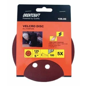 125 millimetre 180 Grit Pack of 5 Hook and Loop Sanding Discs with Holes
