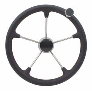 Black 330 millimetre Diameter Marine Steering Wheel with Knob