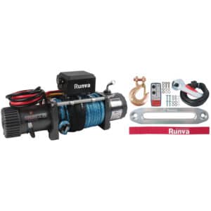 12 Volt Runva Winch with Synthetic Rope - 12000lbs (5443kg) Capacity