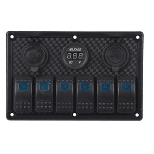 6 Gang Switch Panel with Cigarette Lighter Socket, USB, and Volt Meter
