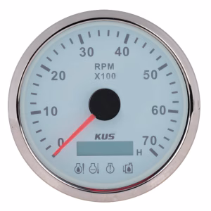 KUS Marine Grade Tachometer with Hour Meter and LED Warning Lights - White