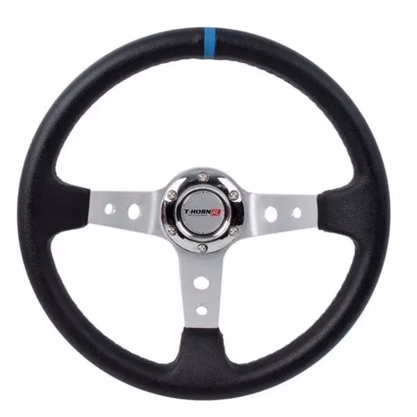 PVC Steering Wheel - Black and Blue (350mm Diameter)