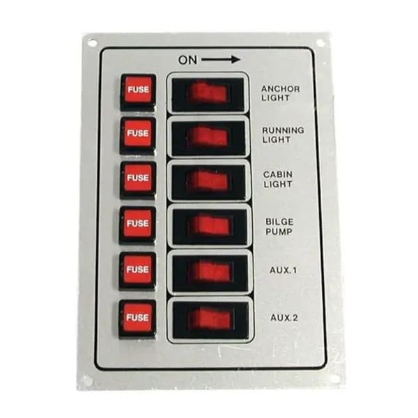 6 Gang Marine Switch Panel with Fuse - Silver