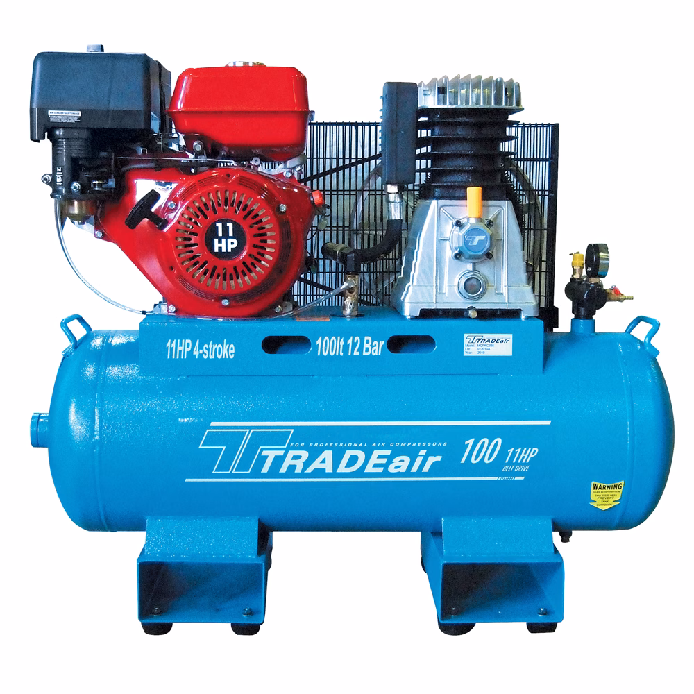 TradeAir 8.2kW Belt Drive 11HP 4-Stroke Petrol Air Compressor - 100 Litre