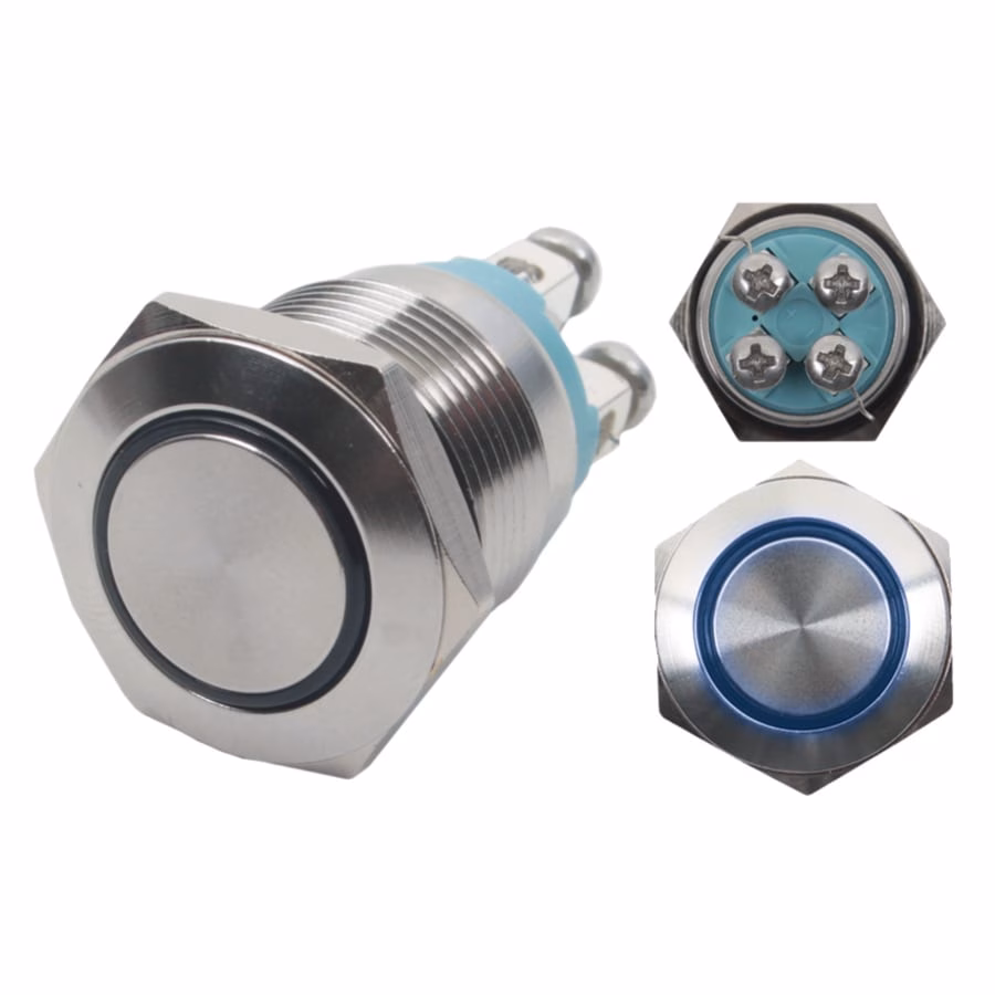 Waterproof On/Off Push Switch for Boats – IP66 Metal (Blue)