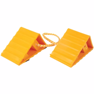 Plastic Wheel Chock Set with Rubber Mat Feet - Rope Attached