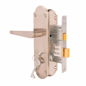 Trojan Hardware 2-Lever Victorian Gable Plate Lockset – 8 Inch (Satin Chrome)