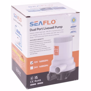 Seaflo Dual Port Livewell Pump for Boats – 1600GPH (12 Volt/8.4 Amp)