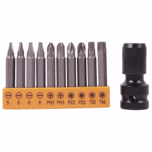 Hoteche 11-in-1 Adapter and Bits Set - 50mm (1/2" Square to 1/4" Hex)